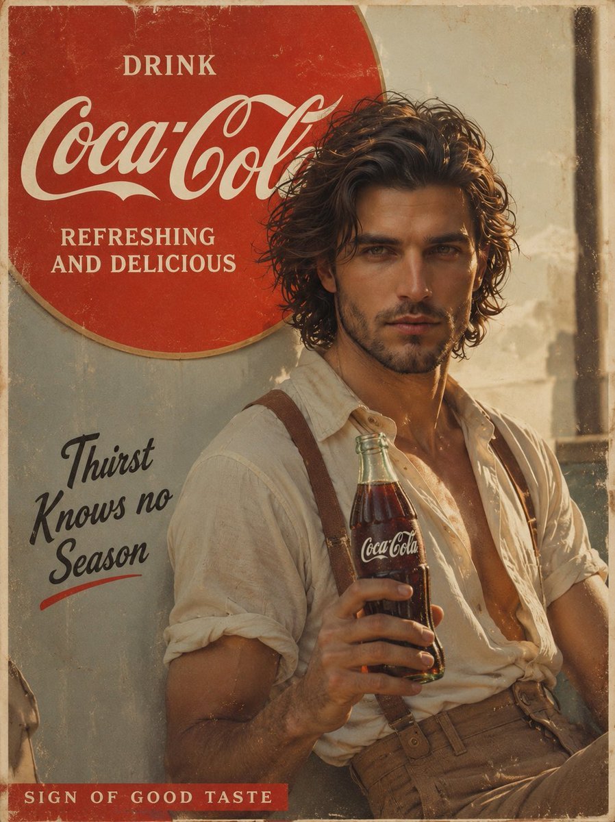 Prompt: Create a cinematic vintage Coca Cola adver