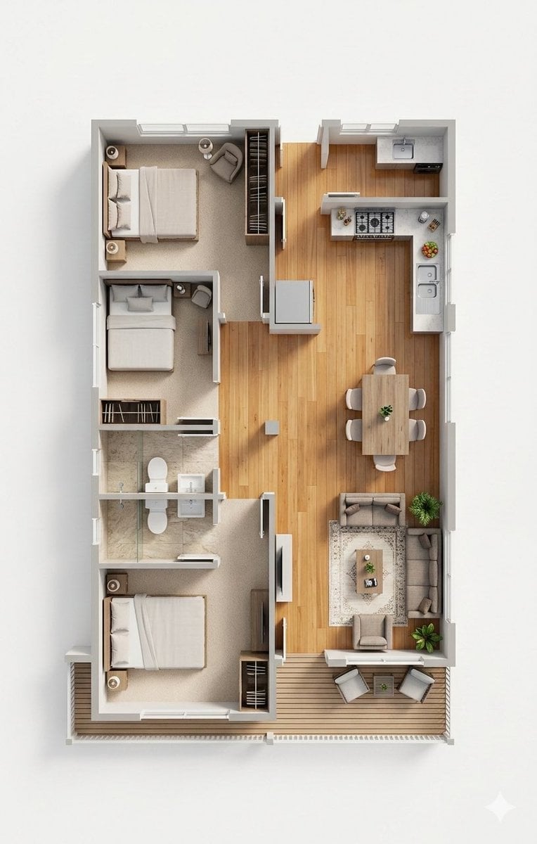 Photorealistic 3D Floor Plan Render with Furniture