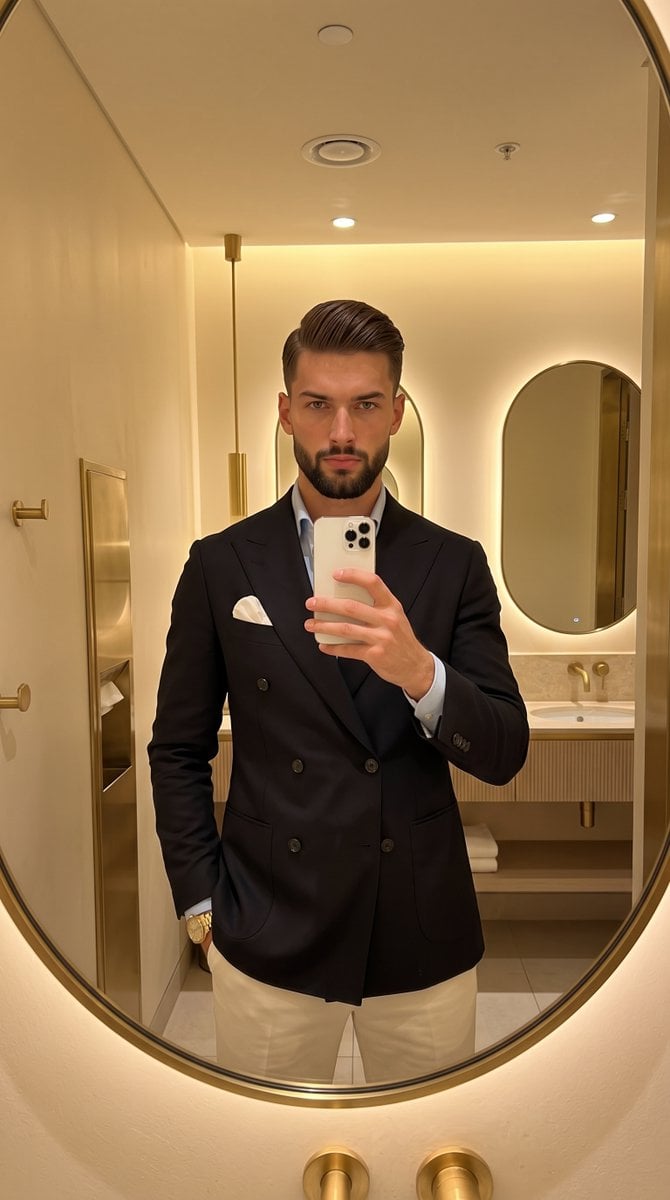 Classic Gentleman Mirror Selfie — AI image template example