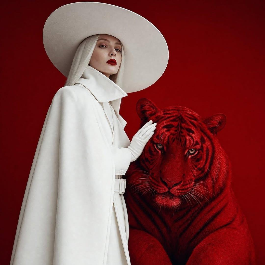 Surreal Crimson Tiger Portrait