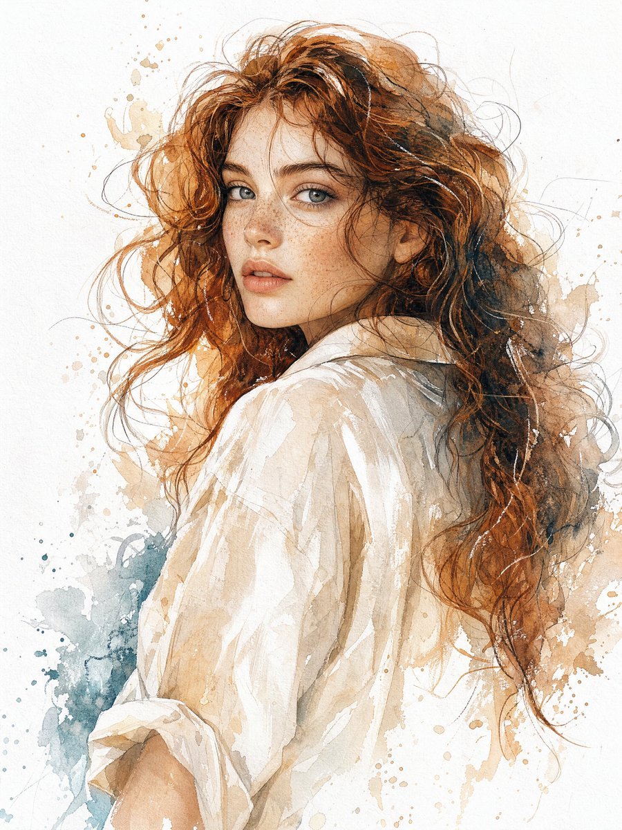 Watercolor and Ink Fine-Art Portrait — AI image template example