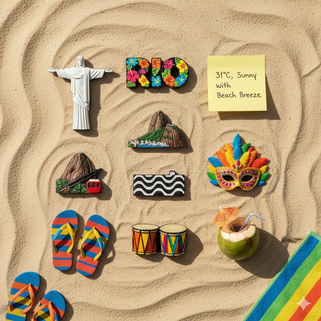 Knolling Flatlay of City Landmark Magnets