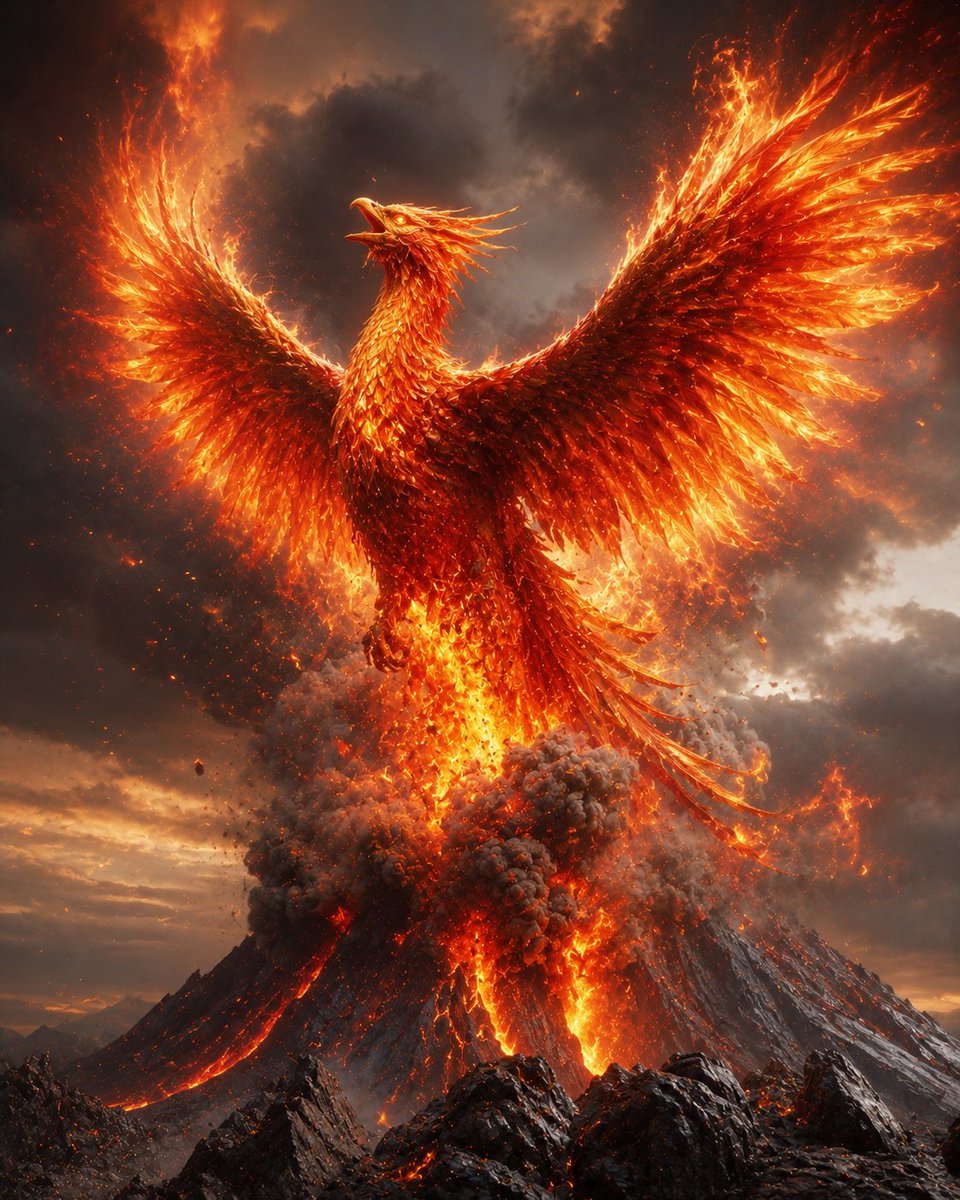 Phoenix Rising from Volcano — AI image template example