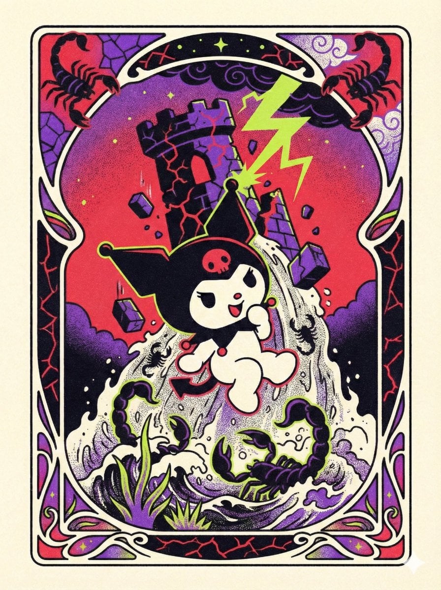Sanrio Tarot Card Risograph Simulation
