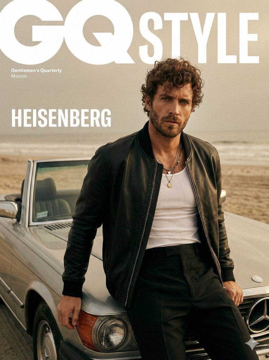 A cinematic fashion editorial portrait of male model for a GQ Style
