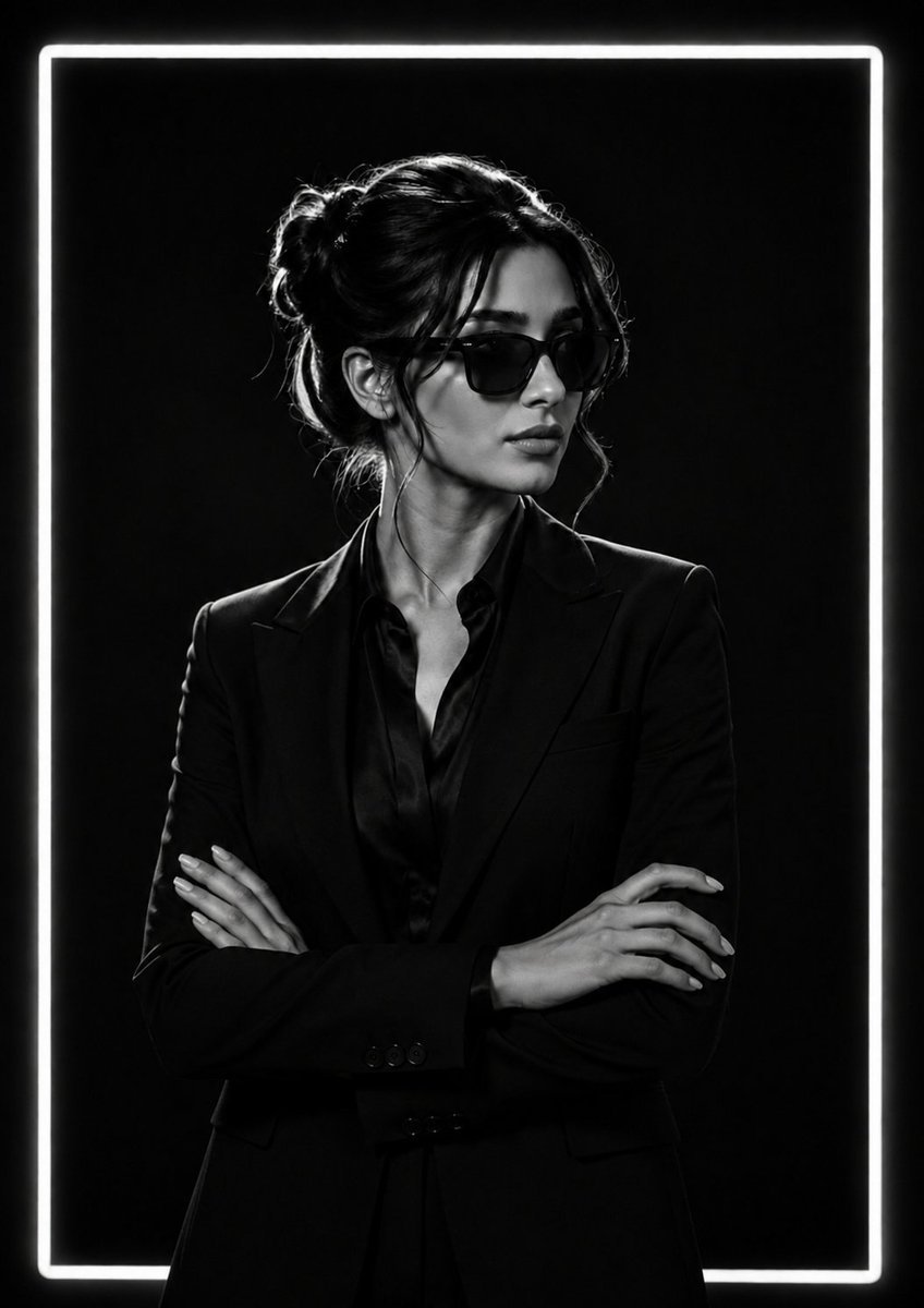 Cinematic Monochrome Fashion Portrait reference image 1