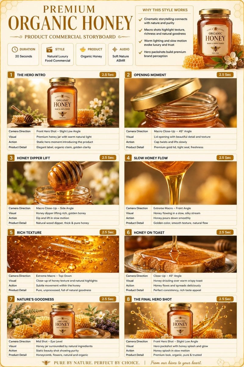 Premium Organic Honey Commercial Storyboard