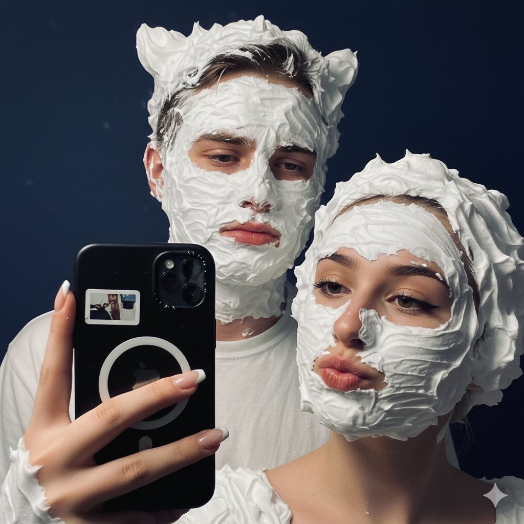 Playful Shaving Cream Mirror Selfie Prompt