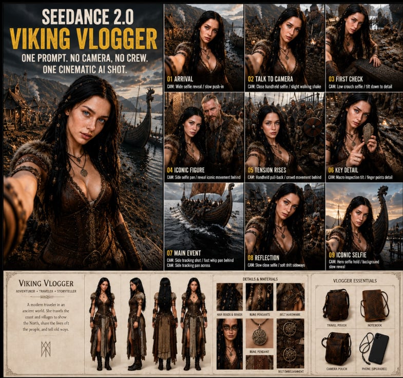 Seedance Viking Vlogger Storyboard Poster