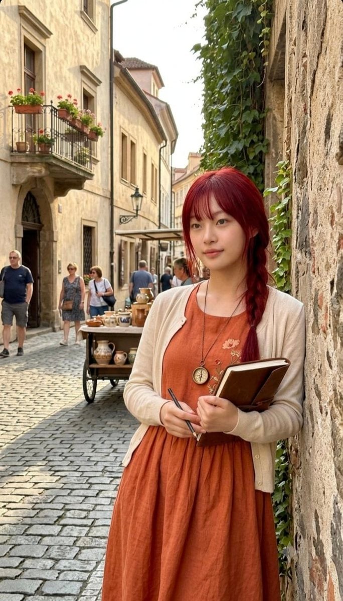 Red-Haired European Traveler Portrait
