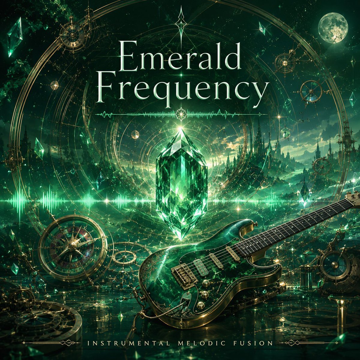 Emerald Frequency Album Cover — AI image template example