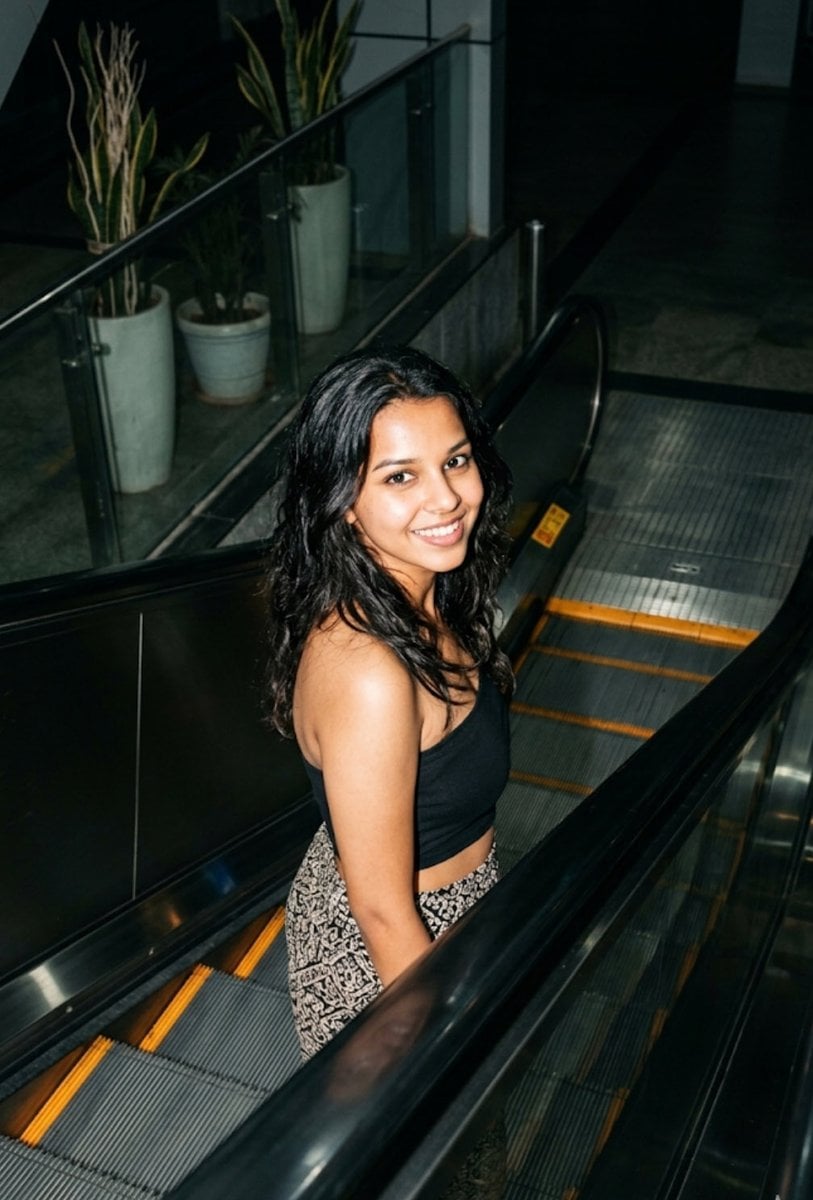 Metro Escalator Urban Fashion Look — AI image template example