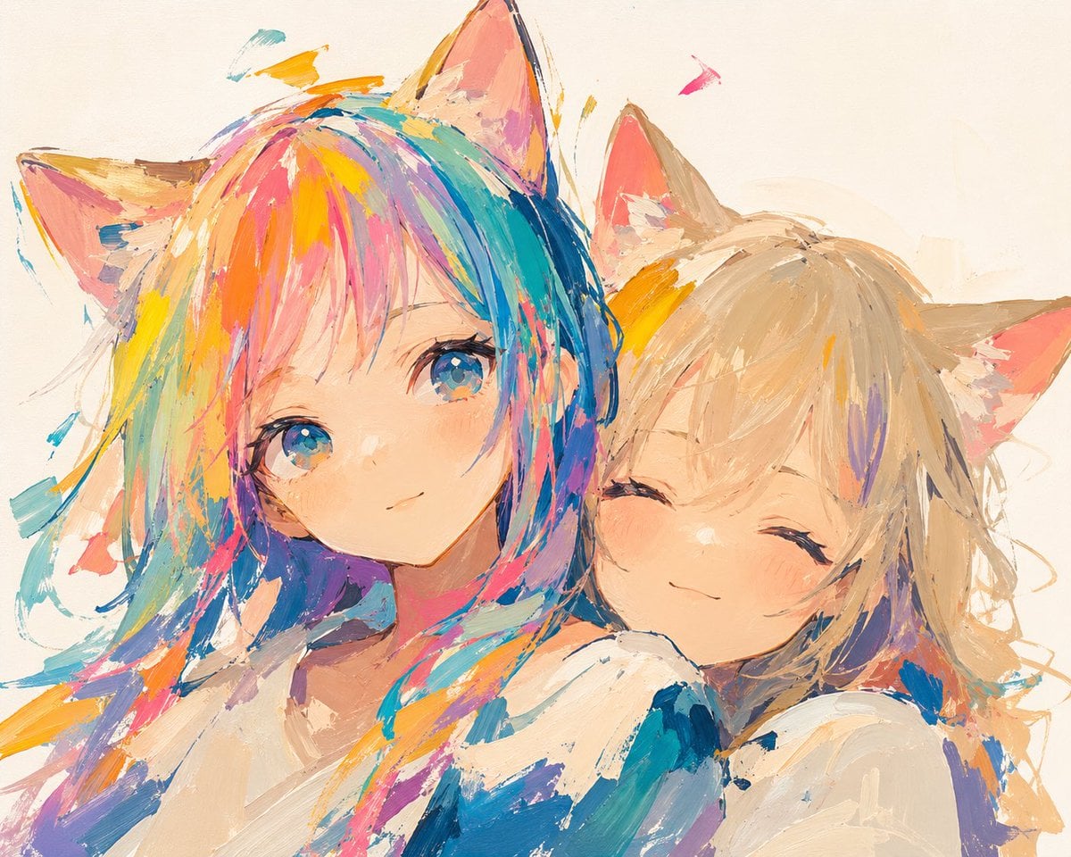 Rainbow Haired Cat Girl Illustration — AI image template example