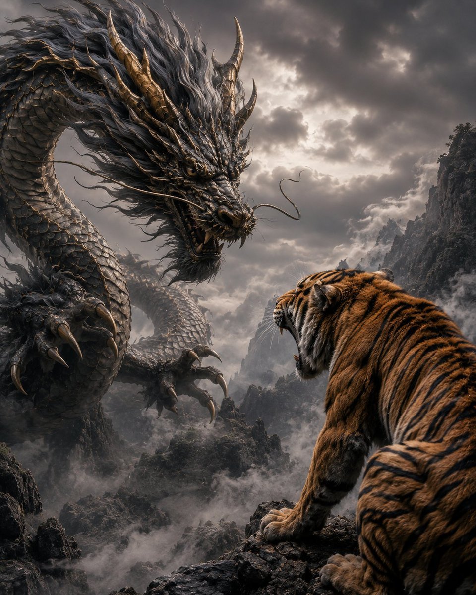 Dragon and Tiger Standoff — AI image template example