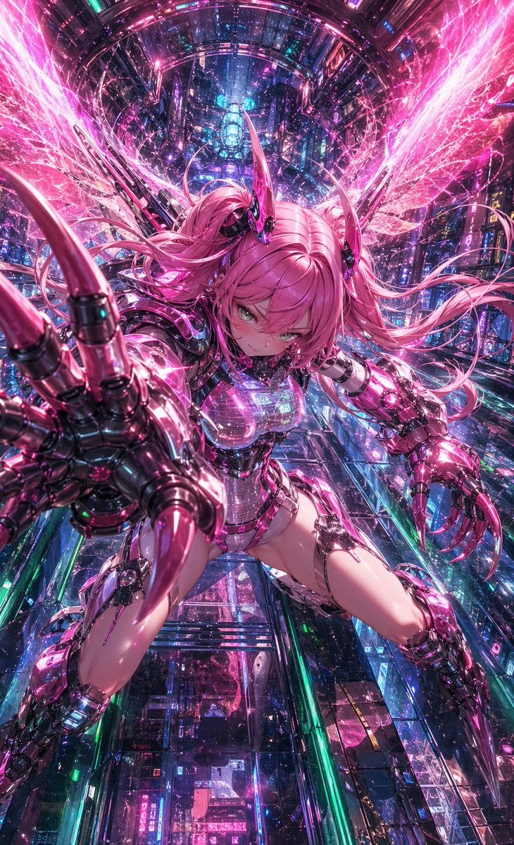 Cyberpunk Pink Mecha Angel Girl