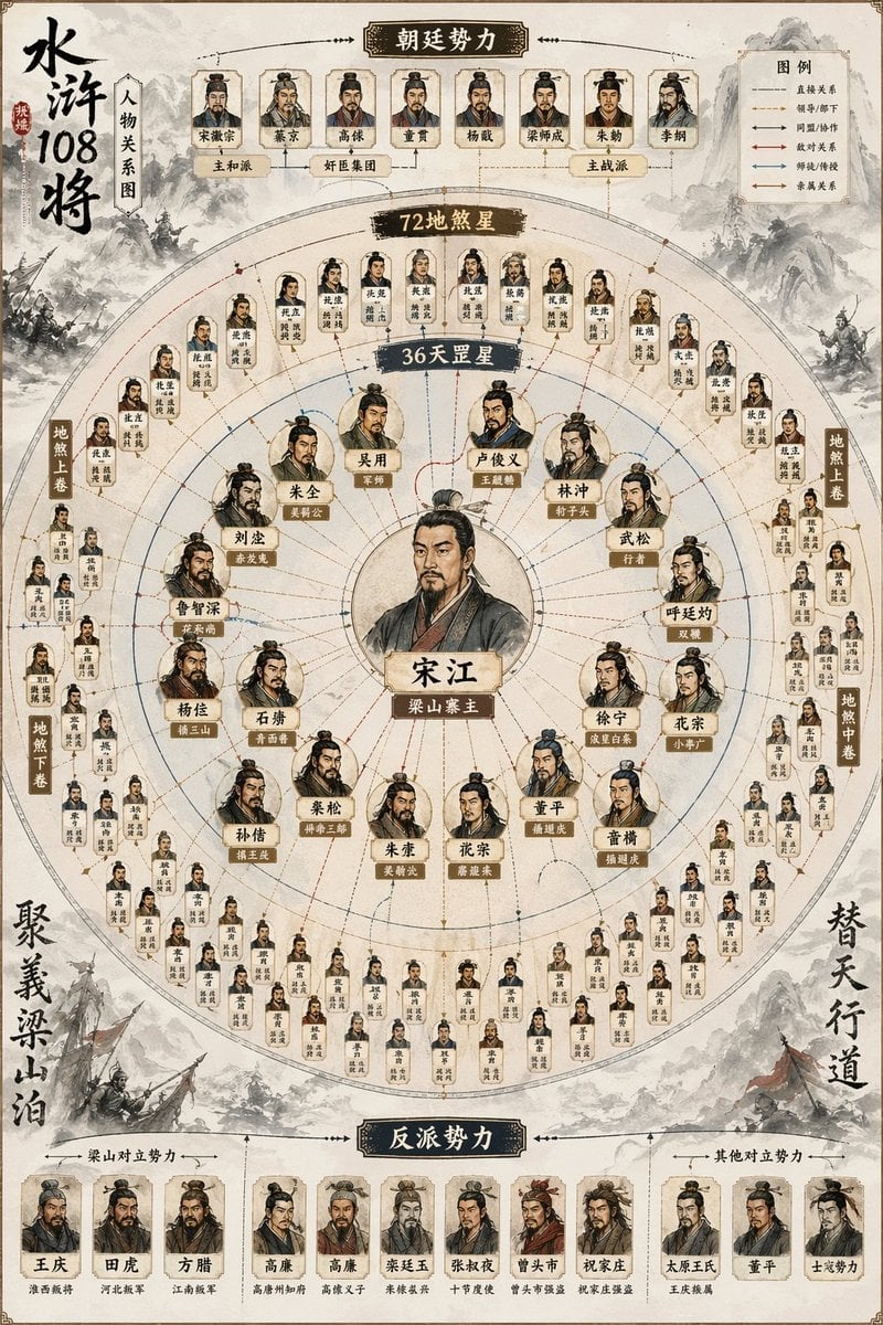 Water Margin 108 Heroes Relationship Map