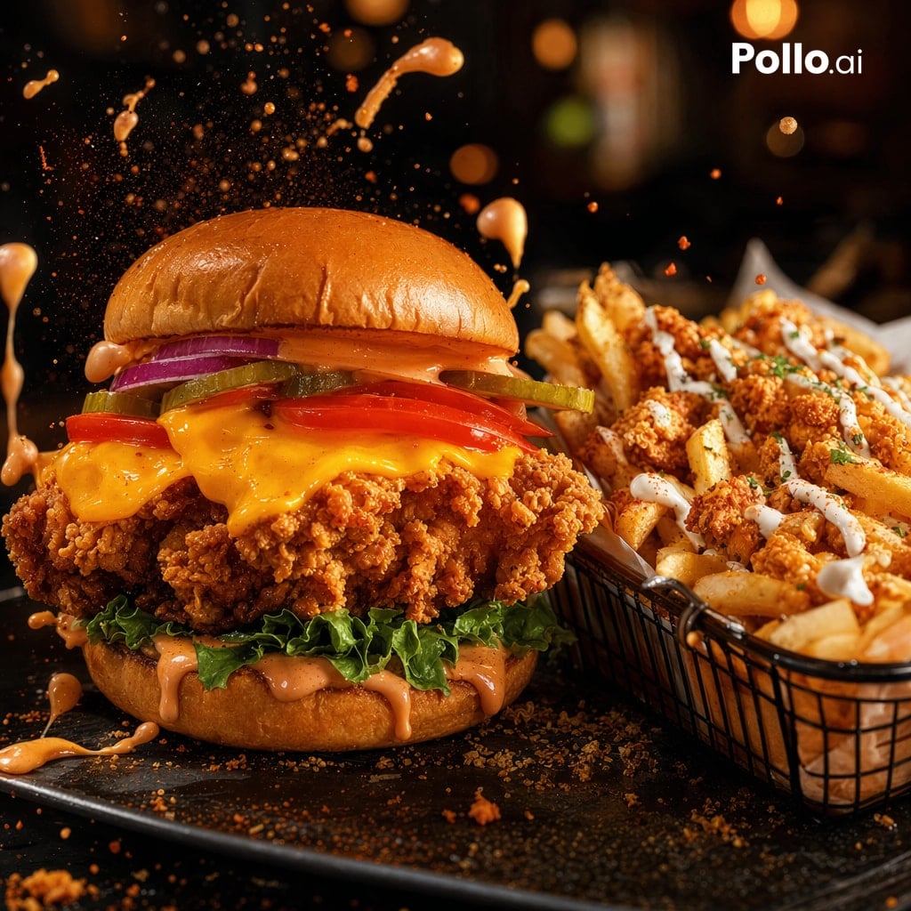 Cinematic Fried Chicken Burger Ad