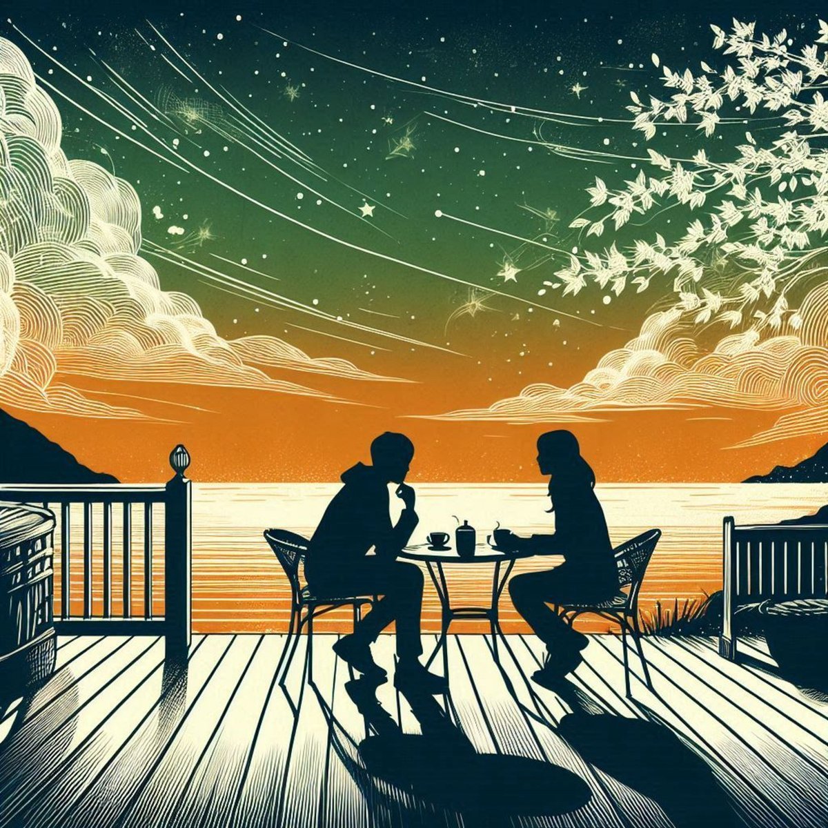 Romantic Seaside Terrace Album Cover — AI image template example
