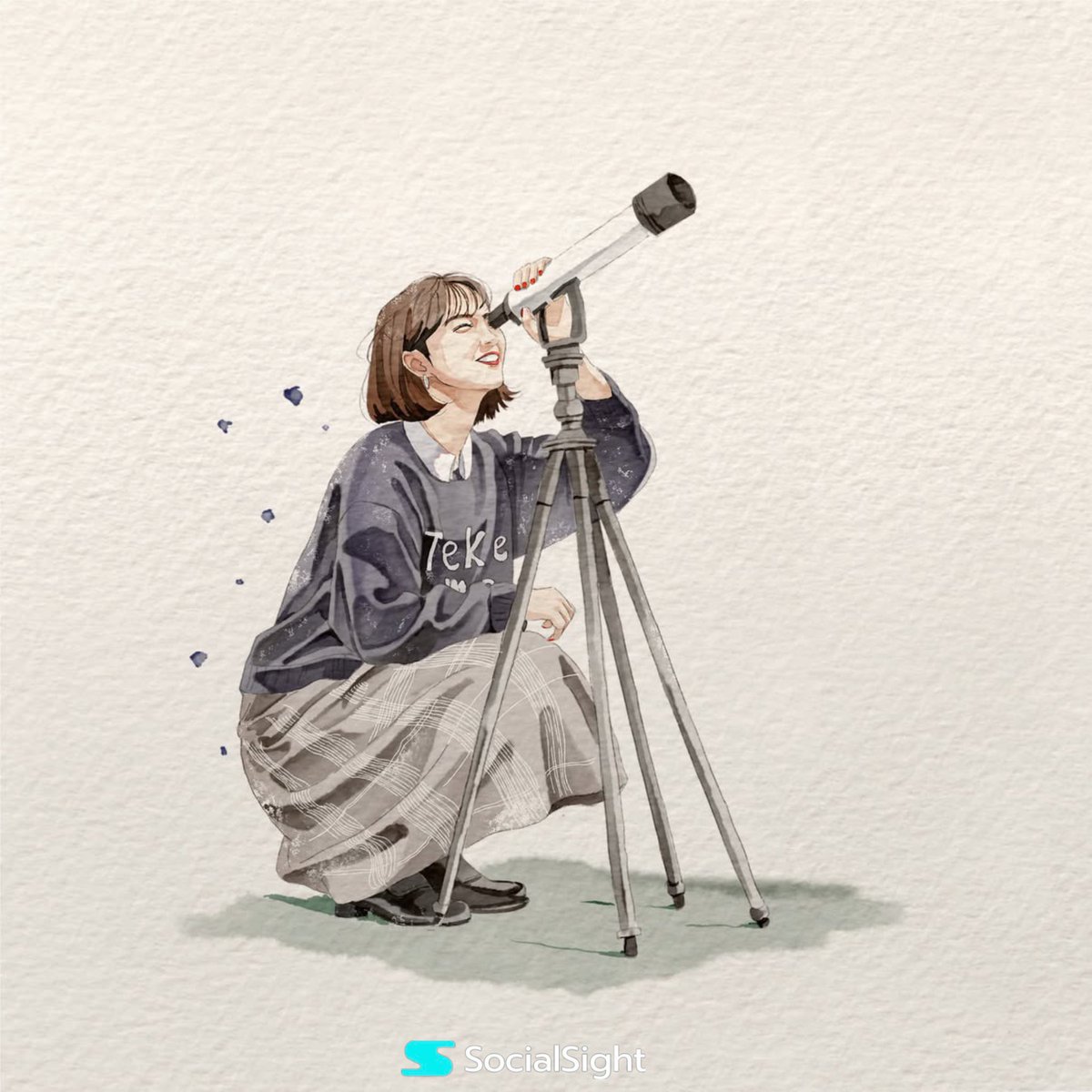 Watercolor Illustration of Woman with Telescope — AI image template example