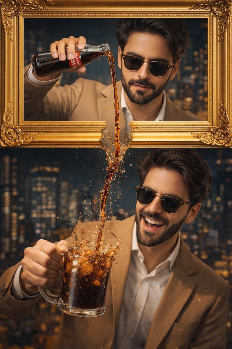 A stylish man wearing a tan suit and sunglasses is featured — AI image template example