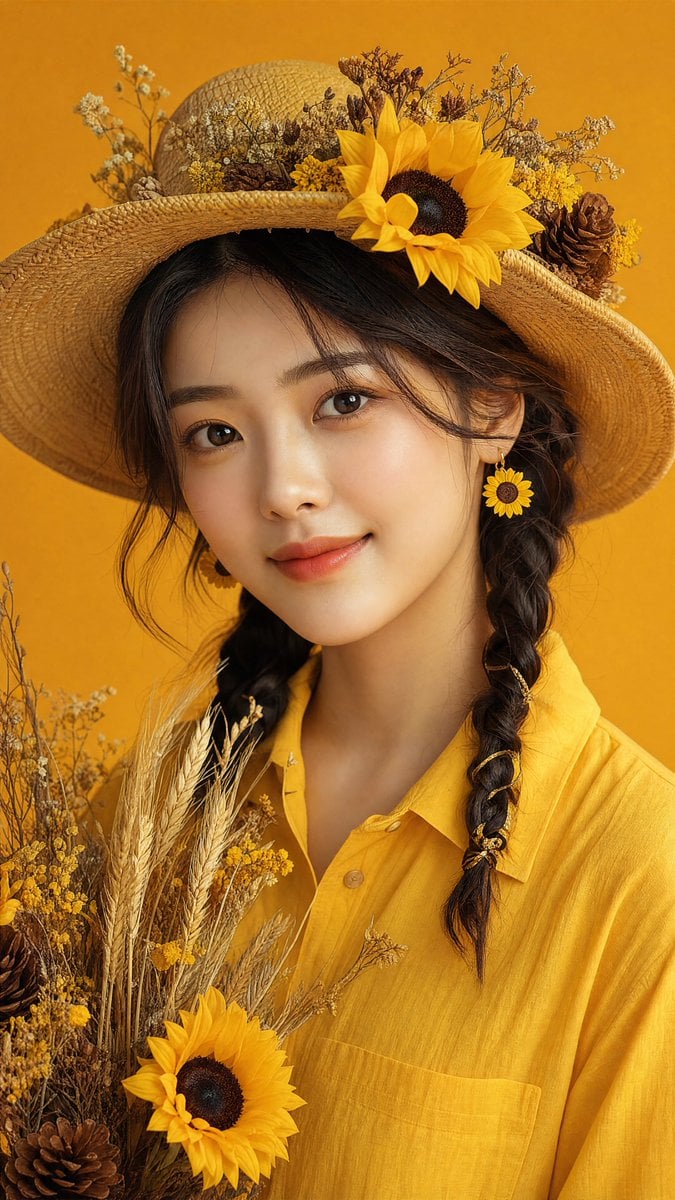 Sunflower Straw Hat Portrait