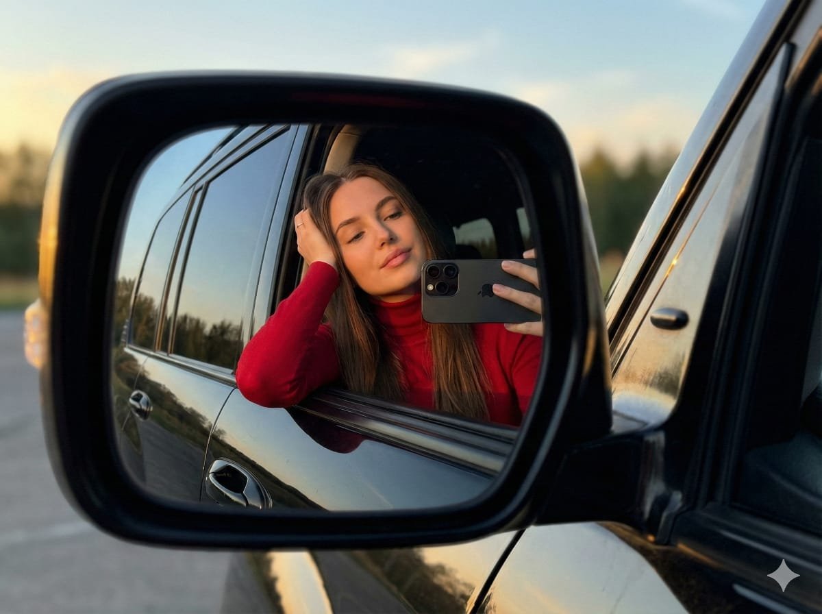 JSON selfie-in-car mirror prompt for Nano Banana Pro