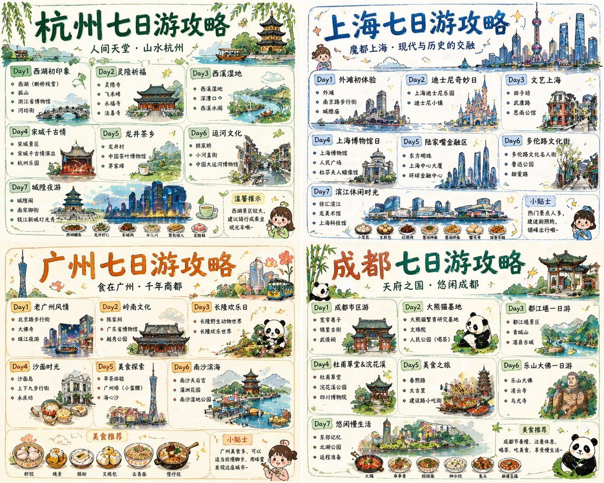 Four-City Chinese Travel Guide Poster Set