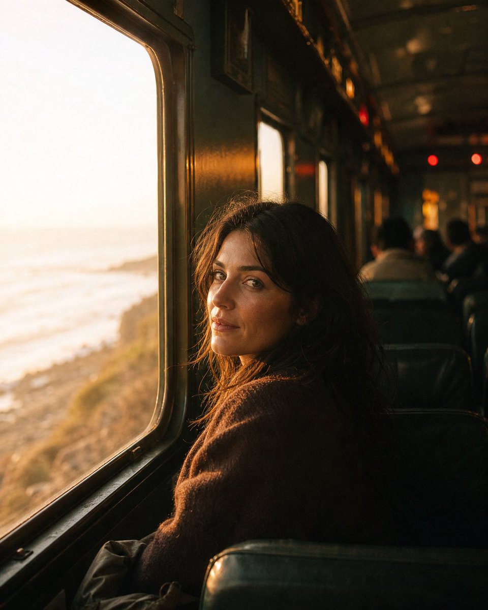 Nostalgic Coastal Train Portrait — AI image template example