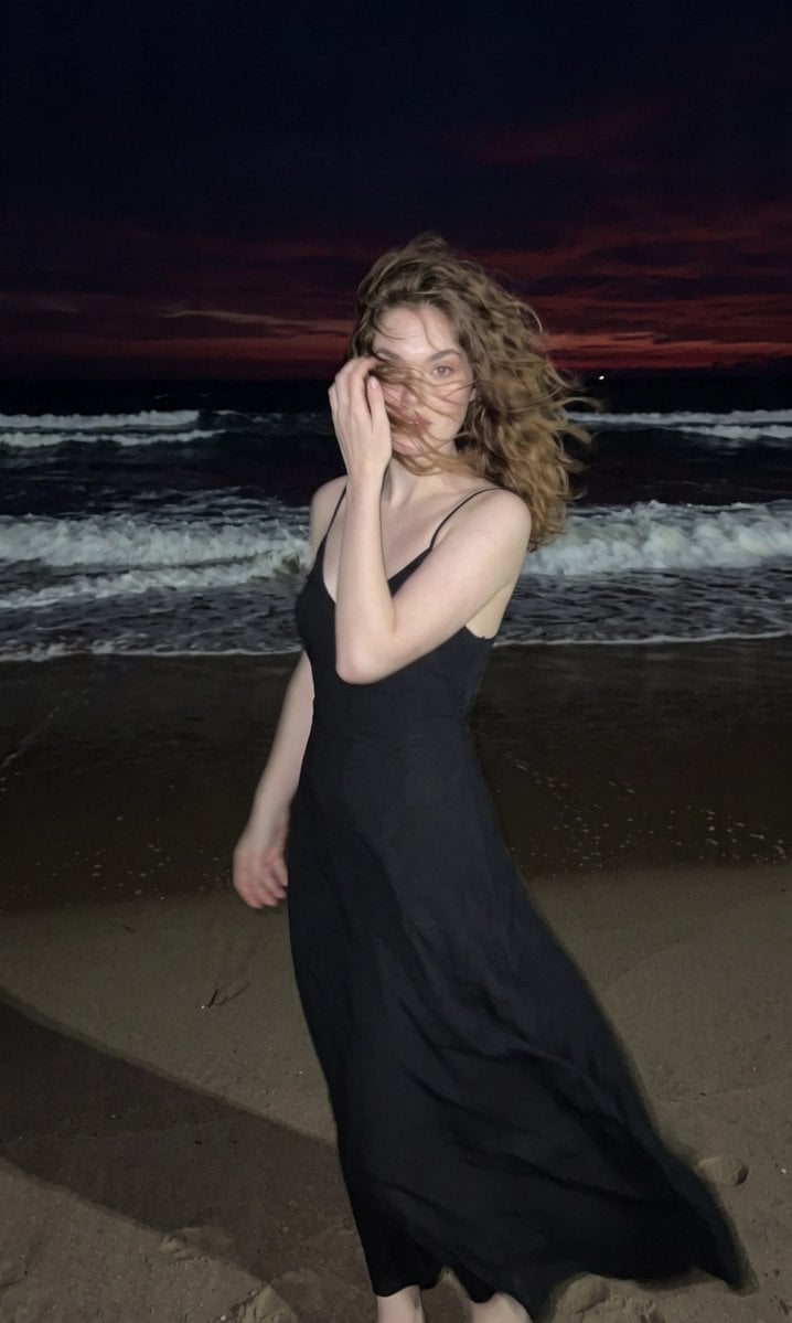 Nighttime Beach Fashion Candid — AI image template example