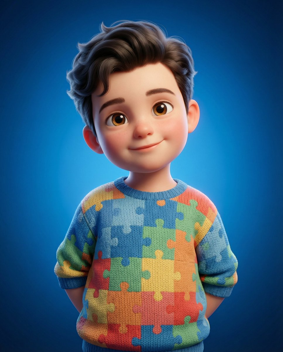 3D Render of Childlike Character in Puzzle Sweater