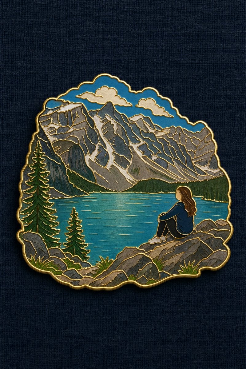 Landscape to Enamel Pin Badge Transformation reference image 1