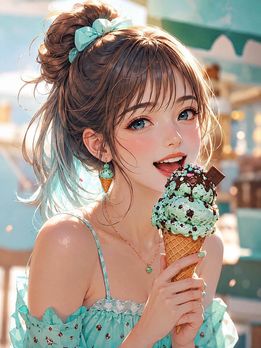 Mint Ice Cream Anime Portrait — AI image template example