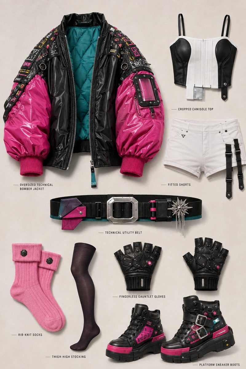 Cyberpunk Technical Bomber Jacket reference image 1