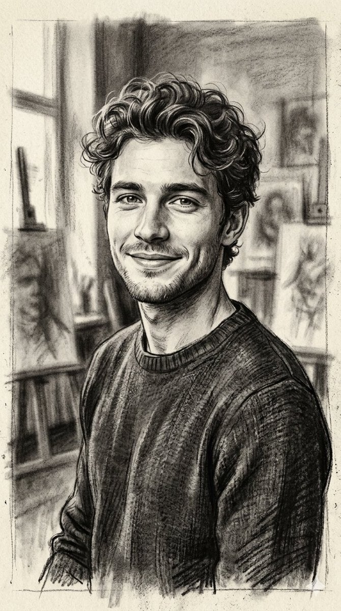 Hand-Drawn Charcoal Sketch Portrait