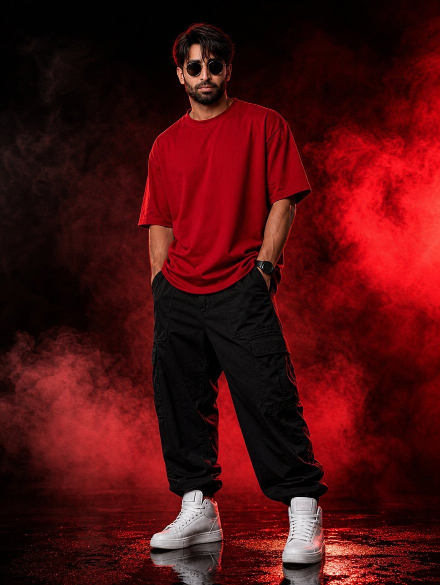 Red Smoke Streetwear Fashion Portrait