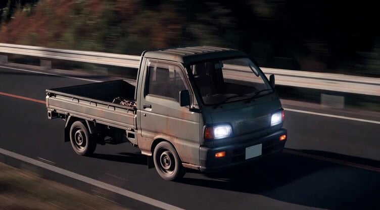 Kei Truck Street Racer Drifting on Japanese Highway