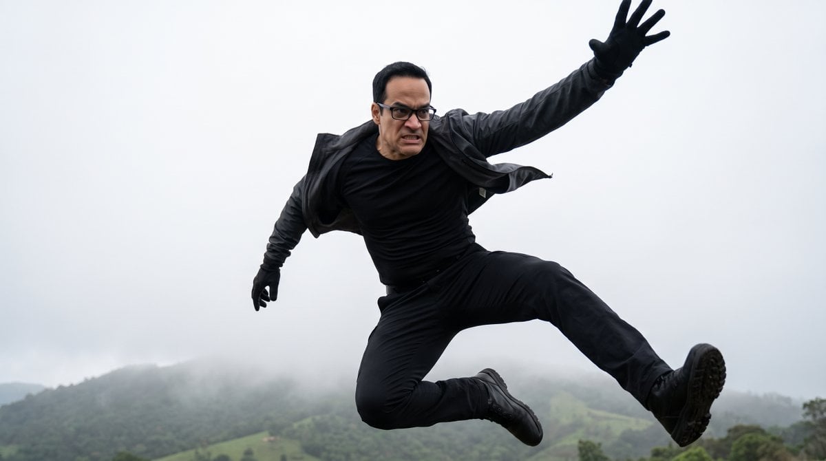 Cinematic Mid-Air Action Shot — AI image template example