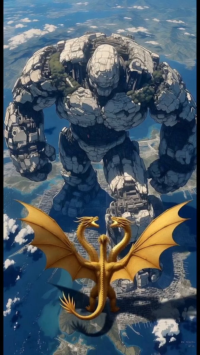 Robot vs Golden Dragon Epic Battle