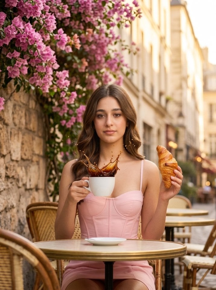 Parisian Café Coffee Splash — AI image template example