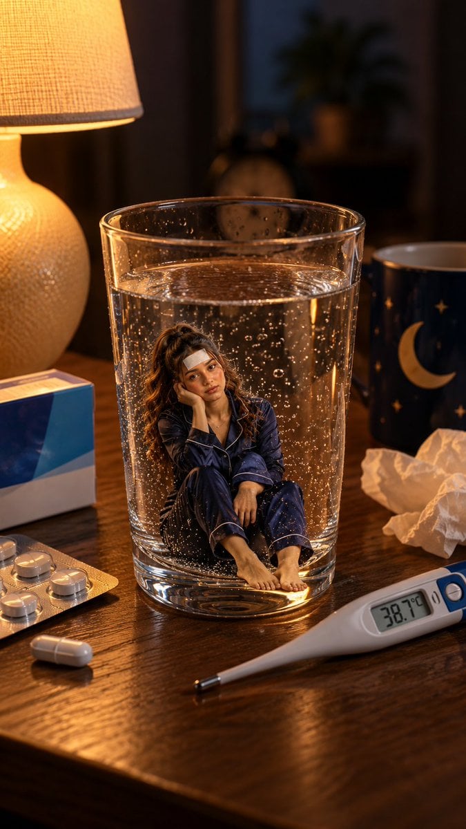 Mini Sick Woman in Water Glass