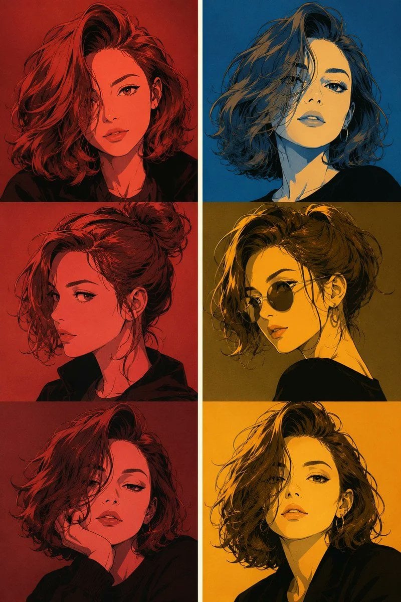 Manga Character Design Triptych Poster — AI image template example