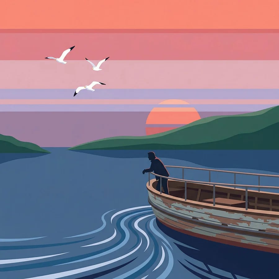 Fishing Boat Sunset Illustration
