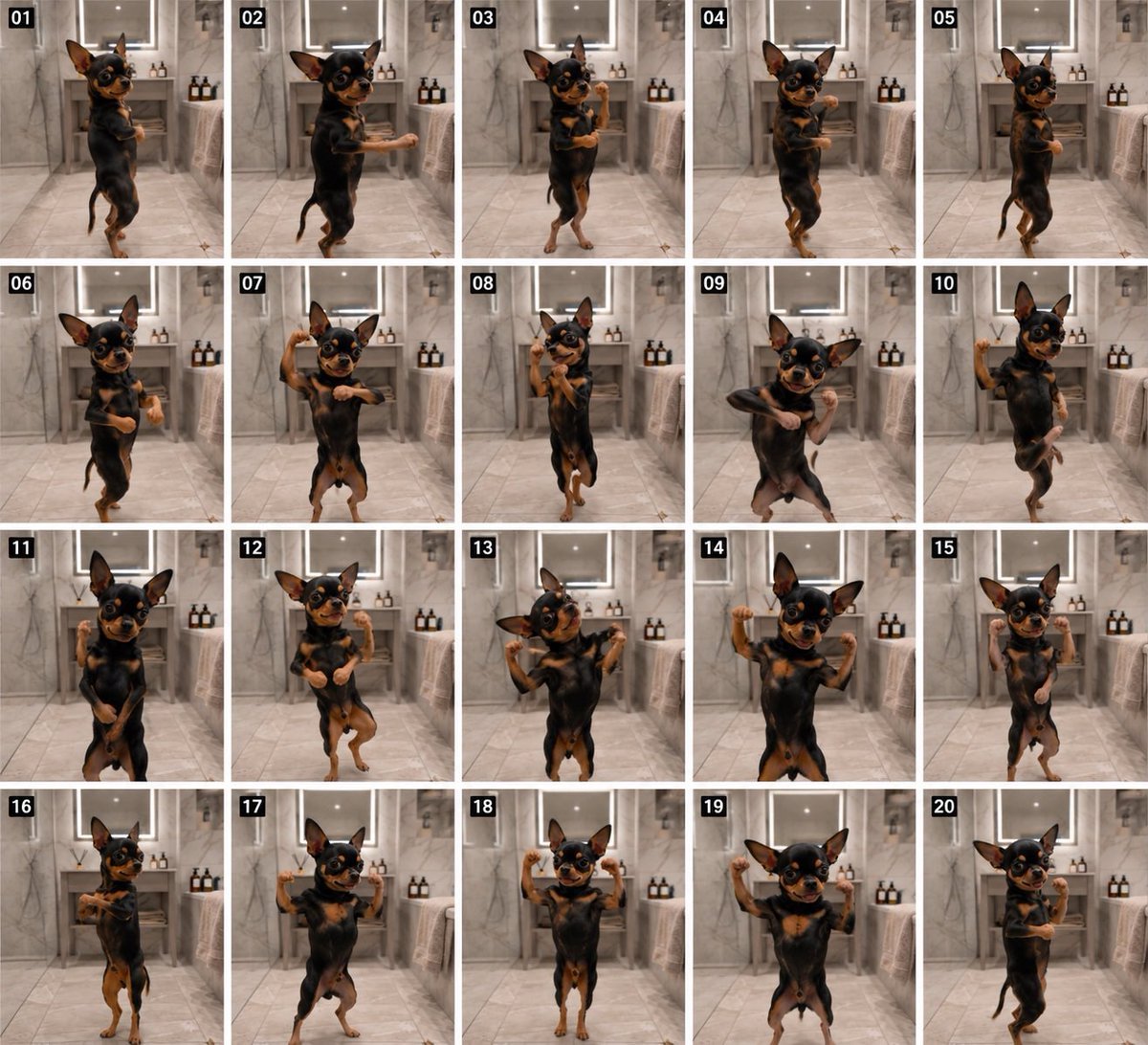 Dancing Chihuahua 20-Frame Contact Sheet