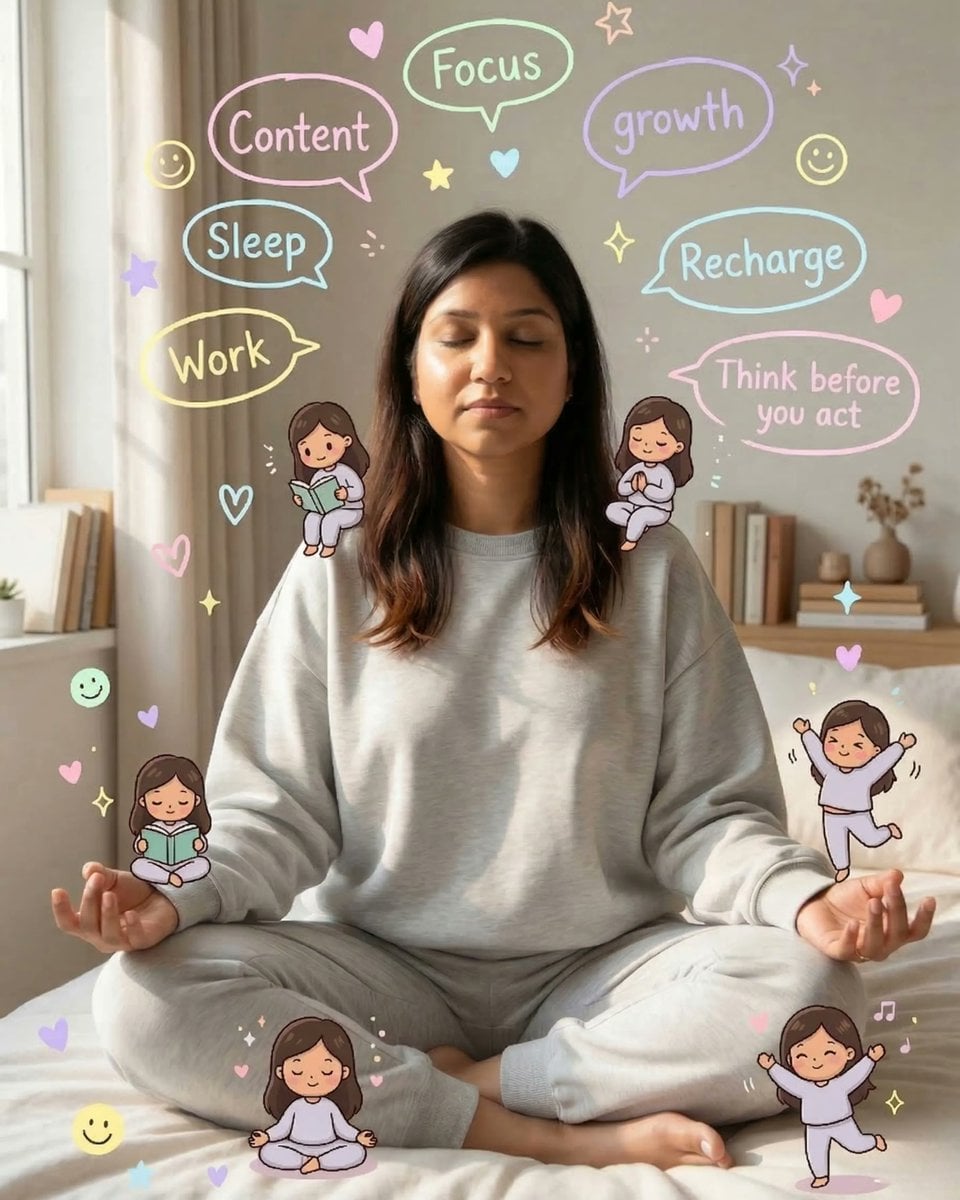 Cozy Meditation Scene with Chibi Doodles