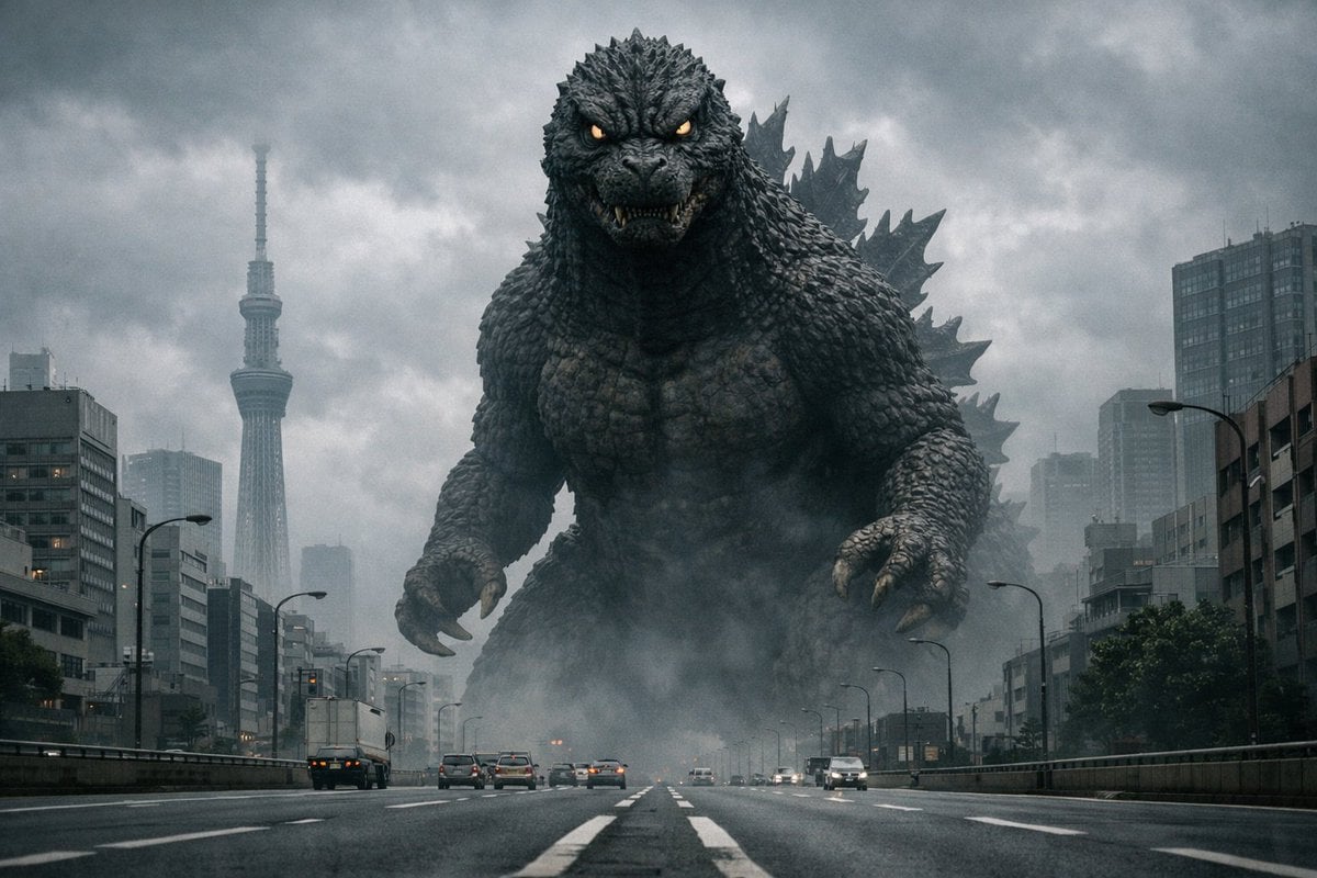 Godzilla in Tokyo Skytree District, 70s Style