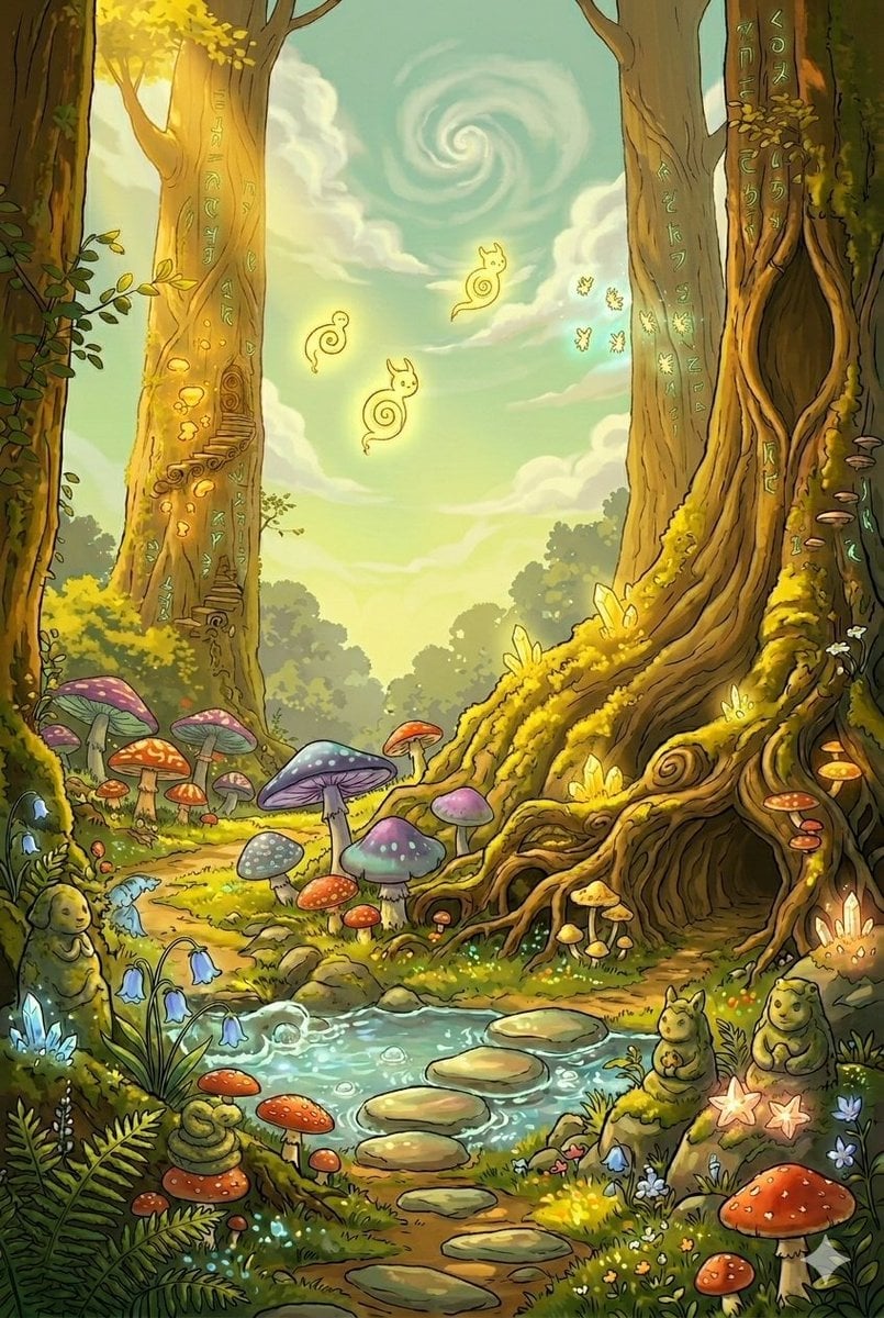 Whimsical Forest Cottage Illustration