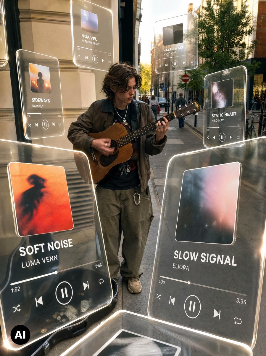 Cinematic Holographic Music Player Edit — AI image template example