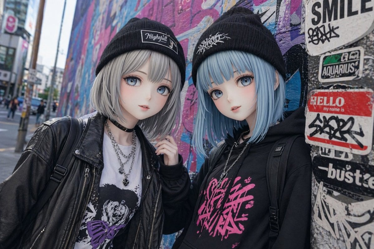 Kawaii Street Fashion Duo Portrait