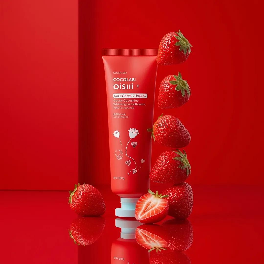 Premium Cosmetic Product Ad for Strawberry Toothpaste