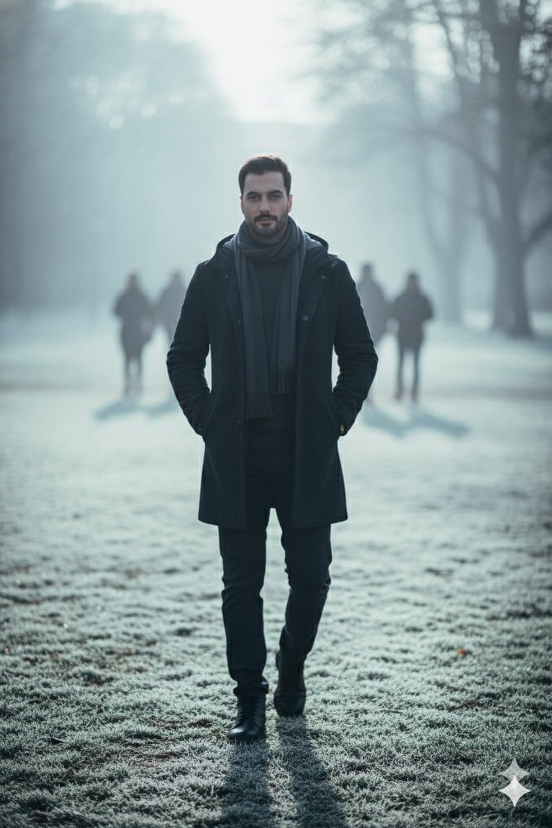Hyperreal winter park walk portrait